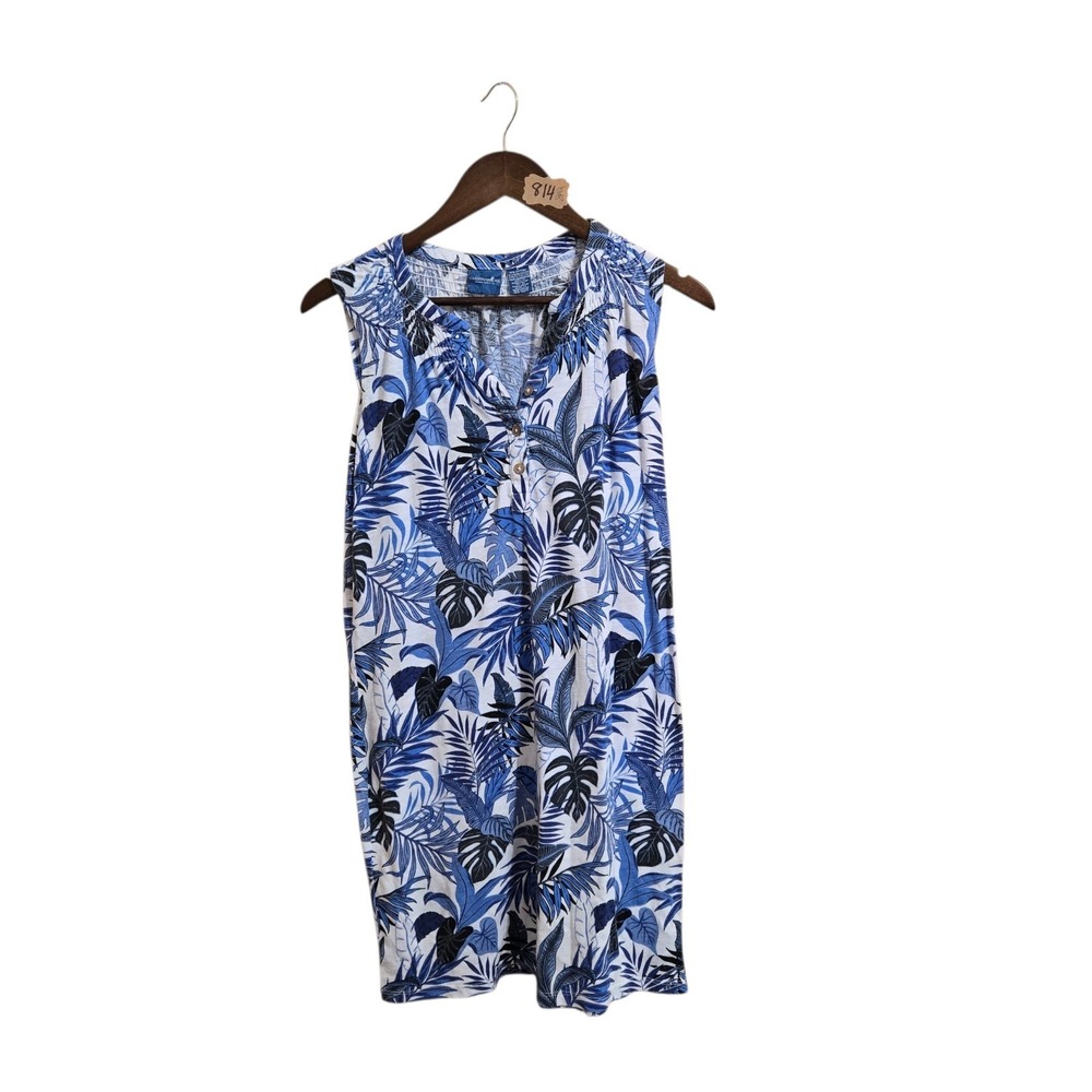 Caribbean Joe Island Supply Co Women's Dress Size SM Blue White Sleeveless Beach